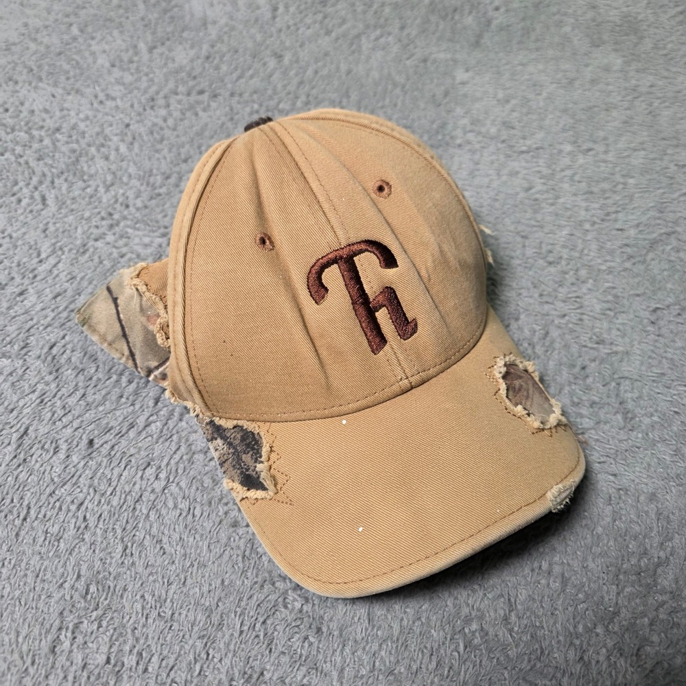 Outdoor Cap OSFM Baseball Hat Tan Camo Distressed Embroidered T Logo